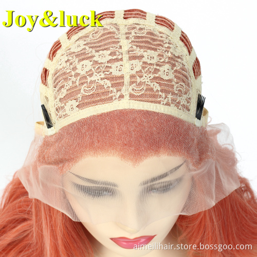 Orange Color Front Lace Wholesale Price Wigs Cosplay Or Party Natural Long Straight Free Part Lacefront Synthetic Ladies Hair